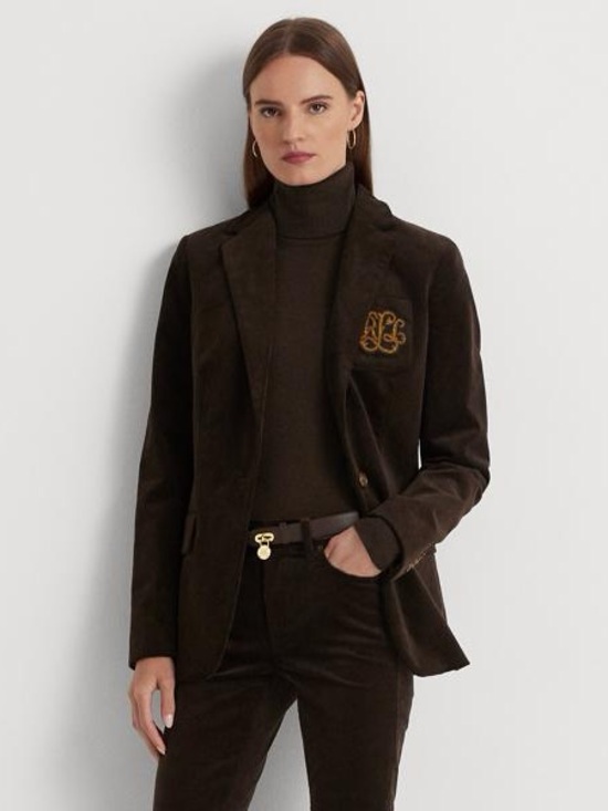 Lauren Ralph Lauren Jackets & Blazers - Lauren Ralph Lauren Dark Brown Velvet Blazer with Gold Embroidered Crest